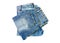 Blue jeans lined in a pile of jeans elements modern women\\\'s and men\\\'s fashion pants isolated cut-out background