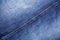 Blue jeans texture, diagonal seam closeup, thread stitch line, jean textile background, blue denim backdrop, faded jeans pattern