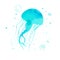 Blue jellyfish character with watercolor texture on white background.