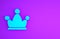 Blue Jester hat with bells isolated on purple background. Clown icon. Amusement park funnyman sign. Minimalism concept