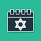 Blue Jewish calendar with star of david icon isolated on green background. Hanukkah calendar day. Vector