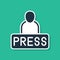 Blue Journalist news reporter icon isolated on green background. Vector