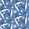 Blue jungle leaves pattern for summer seamless prints.