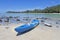 Blue Kayak on Muri beach lagoon in Rarotonga Cook Islands