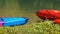 Blue kayak and red kayak, Abel Tasman National Park, New Zealand