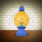 blue kerosene lamp on brick background in cartoon style