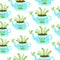 Blue kettles seamless pattern