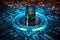 Blue keylock embodies binary code, symbolizing cybersecurity principles