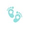 Blue kids or baby feet and foot steps with stars. New born, pregnant or coming soon child footprints
