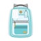 Blue kids new normal back to school backpack with hanging medical face mask, hand sanitizer, pocket and zipper on white