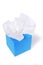 Blue kleenex style tissue box isolated on white