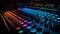 Blue knob illuminated, mixing sound in nightclub generated by AI