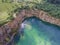 Blue laggon see from above in old sand mine in Poland.