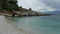 Blue lagoon beach coast, Kassiopi village, Corfu Island, Greece. Bataria beach with clear turquoise water