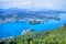 Blue lake in Austrian Alps, aerial view