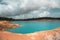 Blue lake, formed after the extraction of bauxite.