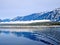 Blue lake and mountains.