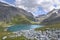 blue lake in  rocky alpine european  mountain