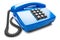 Blue landline phone on isolated white background with shadow