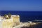The blue landscape of mediterranean sea with Trapani Fort in the first plan on August 08, 2017
