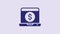 Blue Laptop with dollar icon isolated on purple background. Sending money around the world, money transfer, online