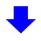 Blue large downward pointing solid arrow icon sketched as vector symbol