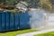 Blue large garbage containers trash recycling new construction ecology