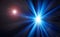 Blue laser beam and lense flare on a dark background