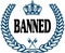 Blue laurels seal with BANNED text.