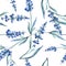 Blue lavender floral botanical flowers. Watercolor background illustration set. Seamless background pattern.