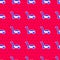 Blue Lawn mower icon isolated seamless pattern on red background. Lawn mower cutting grass. Vector