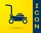 Blue Lawn mower icon isolated on yellow background. Lawn mower cutting grass. Vector