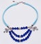 Blue leather necklace with silver leaves and blue gems