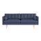 Blue leather sofa front view on an isolated background. 3d rendering