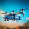 Blue Lego Helicopter Flying In The Air With Mountains - 8k Toy Style