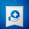 Blue Life insurance icon isolated on blue background. Security, safety, protection, protect concept. White pennant