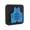 Blue Life jacket icon isolated on transparent background. Life vest icon. Extreme sport. Sport equipment. Black square