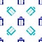Blue Lift icon isolated seamless pattern on white background. Elevator symbol. Vector