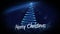 Blue light forming christmas tree design with greeting