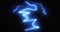 Blue lightning bolts of electrical current moving wildly across a black background