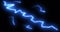 Blue lightning bolts of electrical current moving wildly across a black background