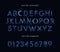 Blue lightning style letters and numbers set. Unusual plasma font, electricity lines alphabet, magic abc. Vector typeset