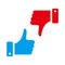 Blue like red dislike. Thumbs up and thumbs down