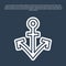 Blue line Anchor icon isolated on blue background. Vector