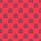 Blue line Arcade game machine with hammer icon isolated seamless pattern on red background. Amusement park attraction