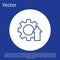 Blue line Arrow growth gear business icon isolated on blue background. Productivity icon. White circle button. Vector