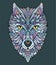 Blue line-art wolf head. Adult coloring page with decorative wolf mascot.