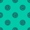 Blue line Bacteria icon isolated seamless pattern on green background. Bacteria and germs, microorganism disease causing