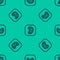 Blue line Bacteria icon isolated seamless pattern on green background. Bacteria and germs, microorganism disease causing