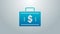 Blue line Briefcase and money icon isolated on grey background. Business case sign. Business portfolio. Financial